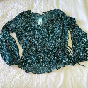 Nine Britton Teal Green Faux Wrap Blouse~Size Large